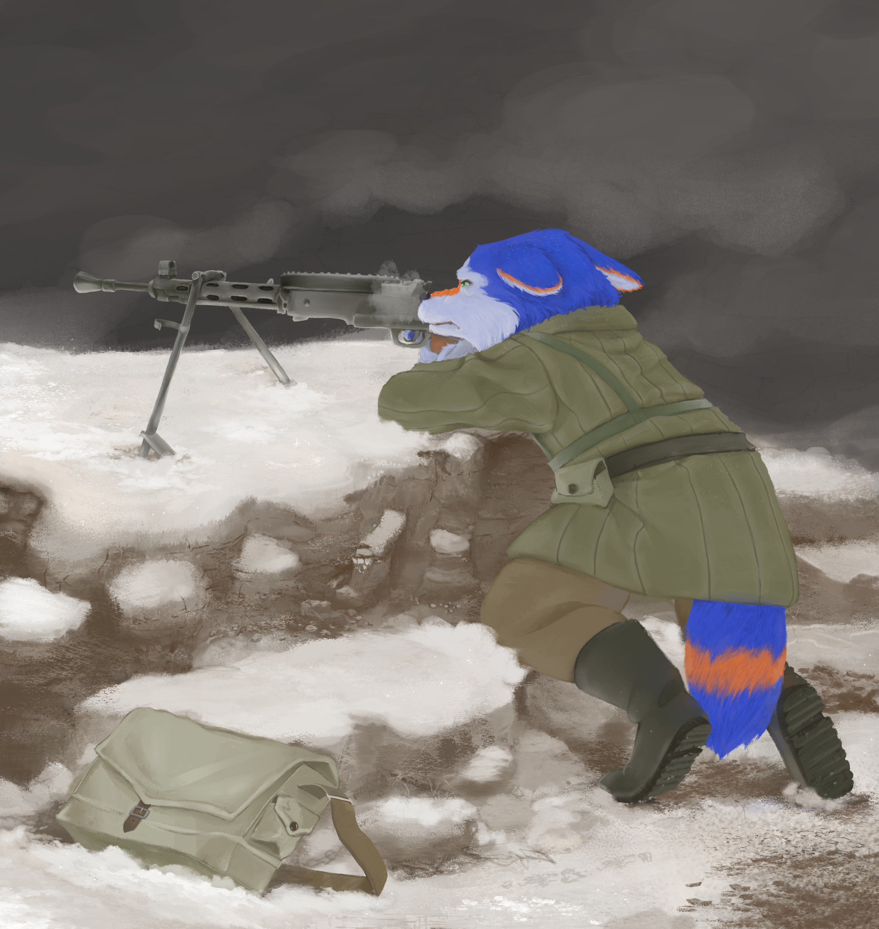 Wolf man aiming ww2 gun edit later.